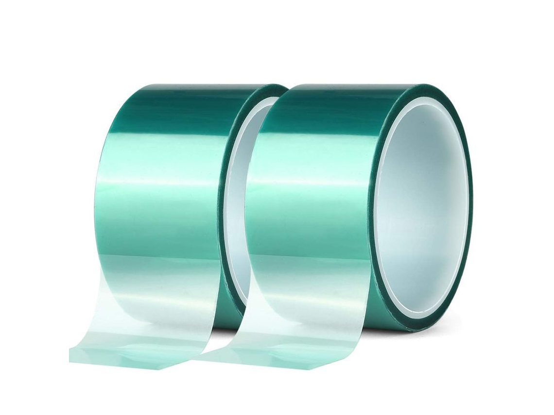 2 Rolos De Fita Masking Pet Verde Poliéster Resistente Ao Calor 50mm X 33m Para Pintura E Anodização