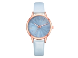 Relógio de Pulso Feminino de Moda com Pulseira Pu Ajustável Analógico Quartzo Azul Céu