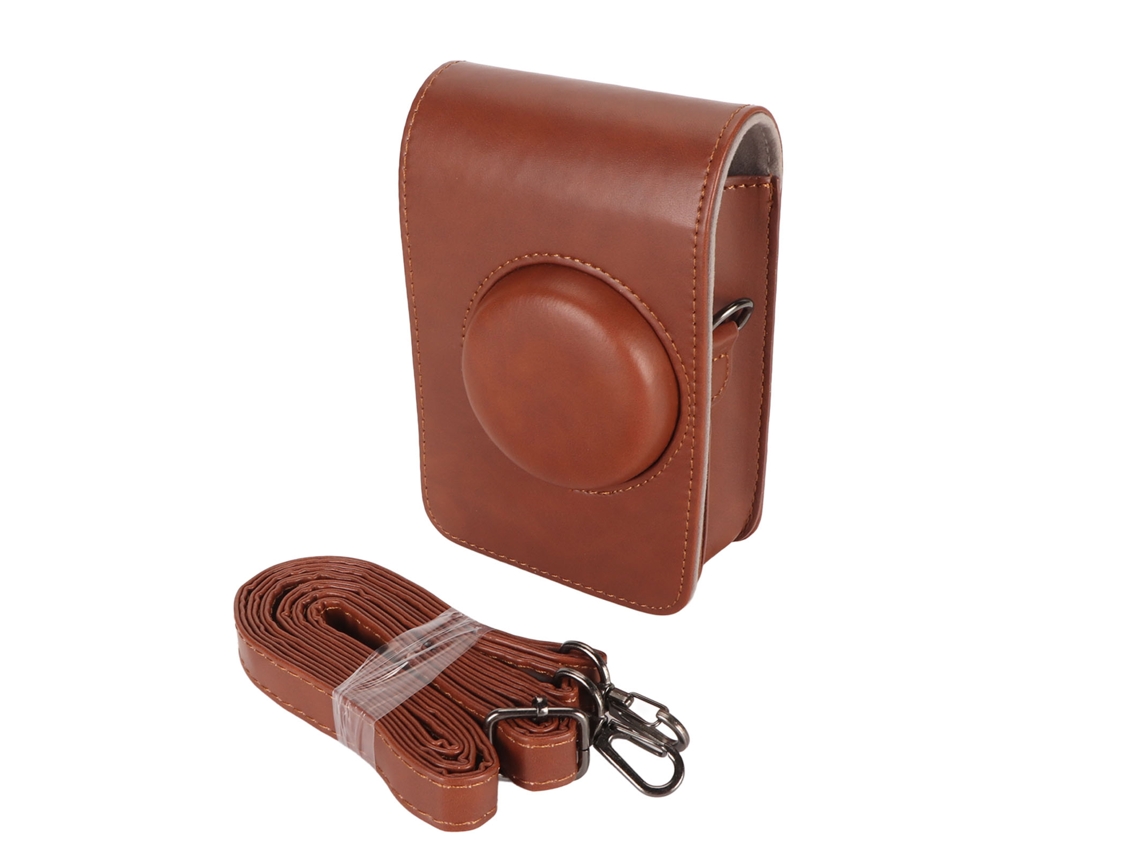 Capa Mali de câmera antiga, impermeável, couro PU macio, com cinto removível, para Instax Mini Evo, Polaroid, marrom com marca