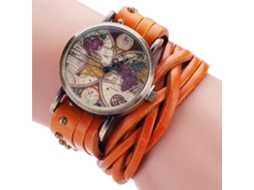 Relógio de Pulso Unissex de Quartzo com Pulseira de Couro Pu Estilo Vintage Laranja