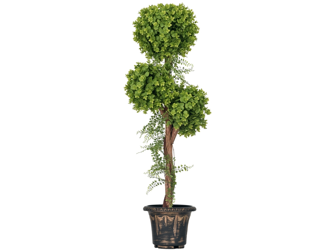 Planta Árvore Artificial Artificial 3 Bolas de Buxo com Vaso de Cimento, Interna e Externa, Altura 115 Cm