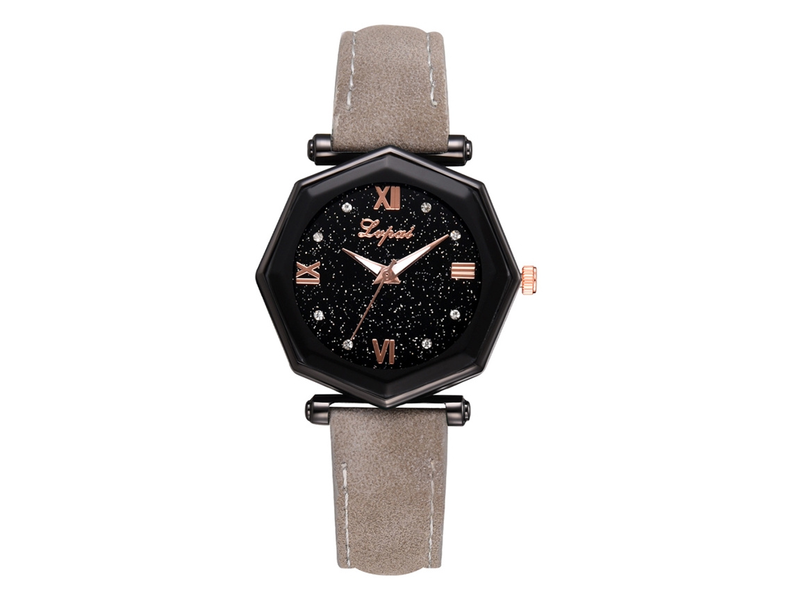 Relógio de Pulso Feminino de Quartzo com Cinta de Couro Pu Cinza com Strass