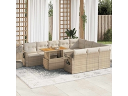 Vidaxl 11 Pcs Conjunto Sofás De Jardim C/ Almofadões Vime Pe Bege