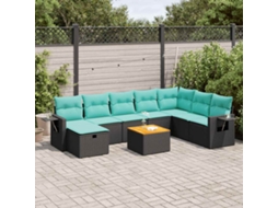 Vidaxl 9 Pcs Conjunto De Sofás P/ Jardim C/ Almofadões Vime Pe Preto