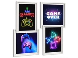 Pinturas Murais Modernas Game Over, Controles De Jogo Moldura Branca Quadros Para A Sala De Estar Espelharte (conjunto De 4 Imagens)
