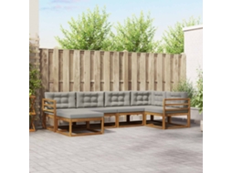 Vidaxl Conjunto De Sofás Para Exterior 6 Pcs Natural E Cinzento-claro