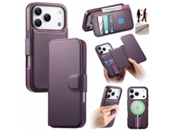 Capa Carteira Caseneo Para Iphone 17 Pro Max Em Couro Sintético - Roxa