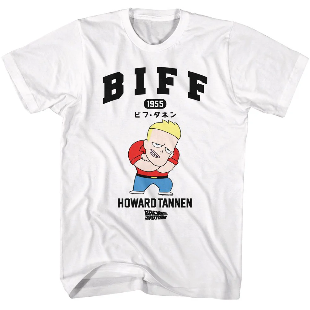 Unisex Adult T-shirt Rockinstone Back To The Future Movie Biff Howard Tannon Cartoon White Sizel