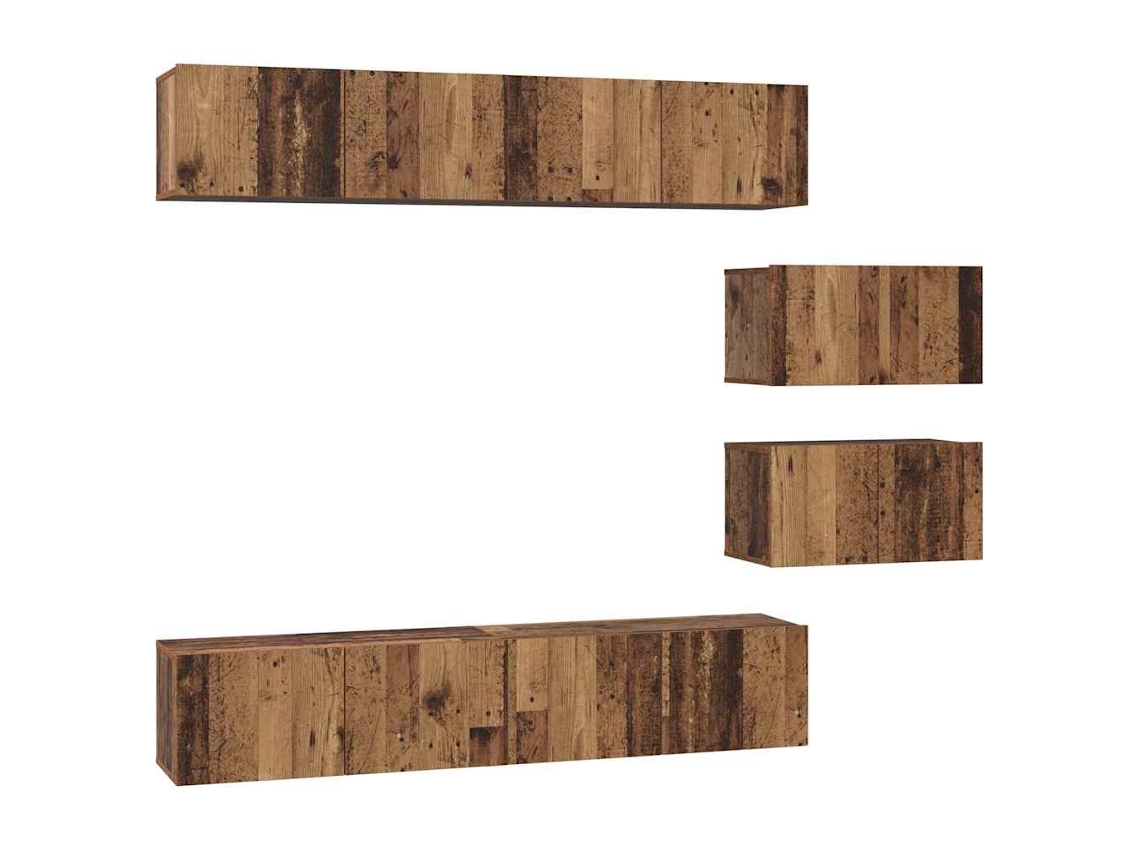 Conjunto de Tv Moveis 6 Peças Madeira Antiga Processada