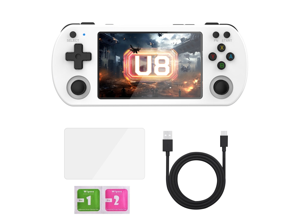 Console Notebook Retrô U8, Sistema Linux Open Source, Tela 4.0, 28000 Jogos, Bateria 3500mah Branco 128gb Sfushos