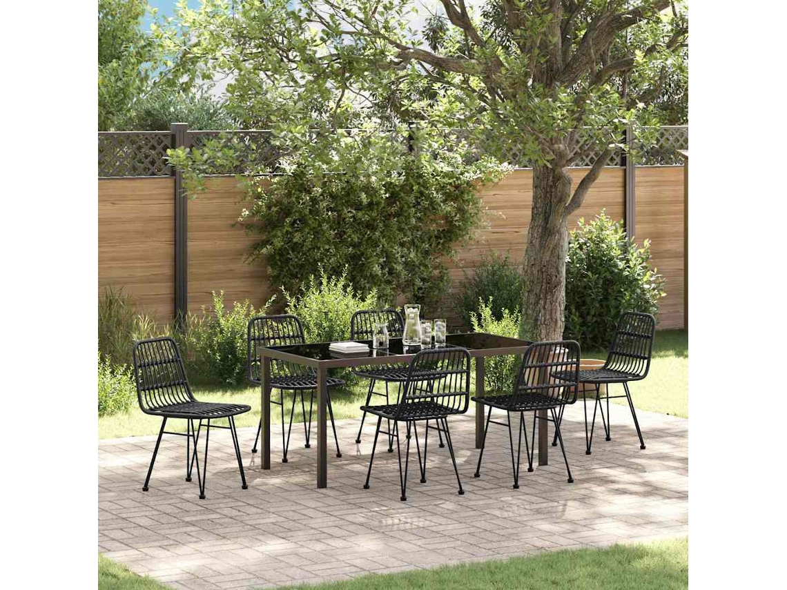 Vidaxl Conjunto de Jantar para Jardim 7 Pcs Preto Aço Revestido a Pó