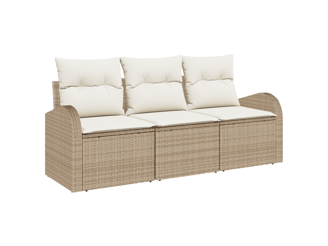 Conjunto 3 Conjunto De Sofá De Jardim Vidaxl Bege Vime Pe (55 X 55 X 37 Cm)