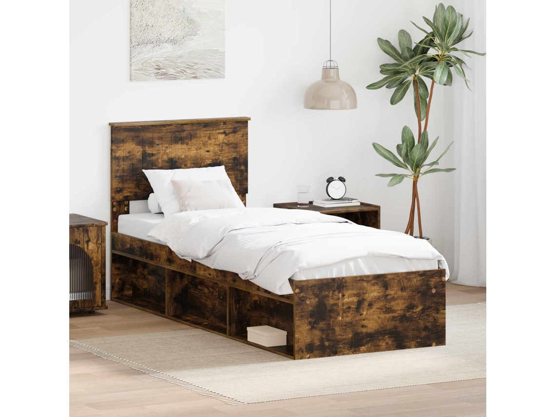 Vidaxl Estrutura Da Cama Com Cabeceira Carvalho Defumado 75 X 190 Cm