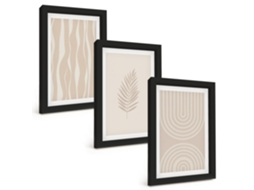 Composição De Quadros Padrões De Plantas Em Bege Espelharte (3 Peças 20x30 Cm)