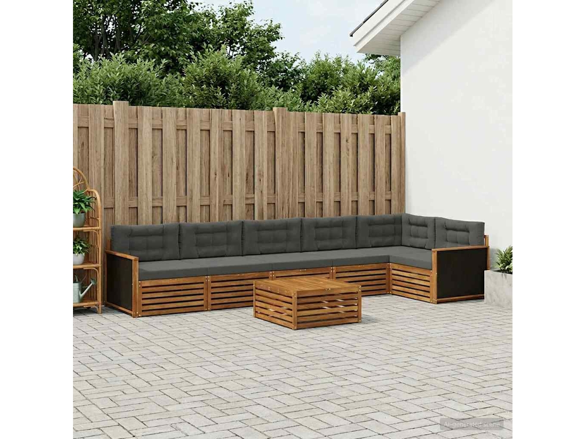 Vidaxl Conjunto De Sofás Para Exterior 7 Pcs Natural E Antracite