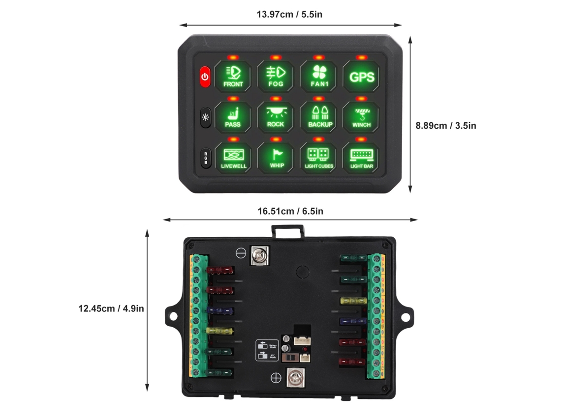 Painel De Interruptores Com 12 Gang, Bluetooth Rgb, Relé E Disjuntor 100a Dc12-24v