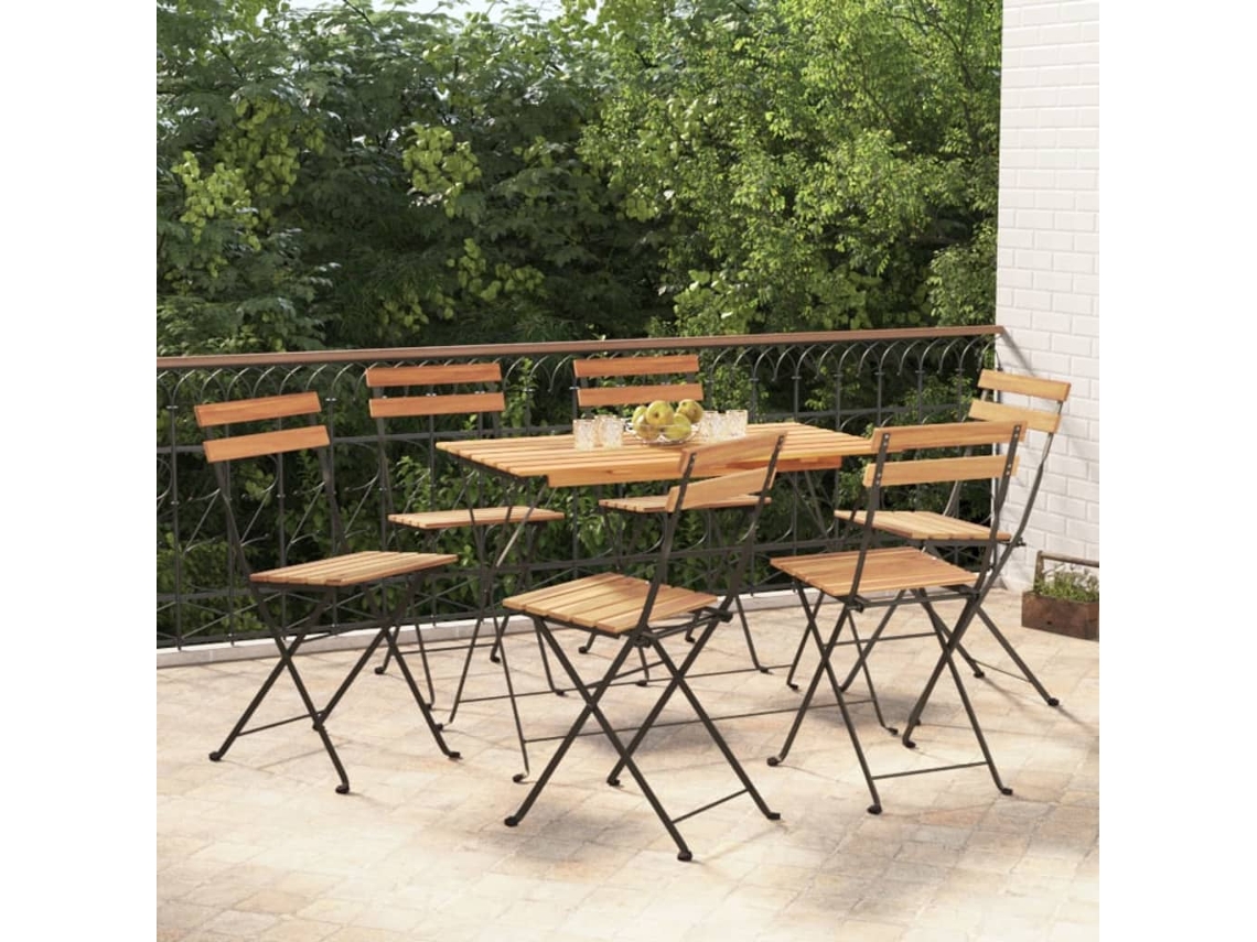 Conjunto Bistrô 7 Peças Dobrável Madeira De Acácia Maciça/aço Dkd Home Decor