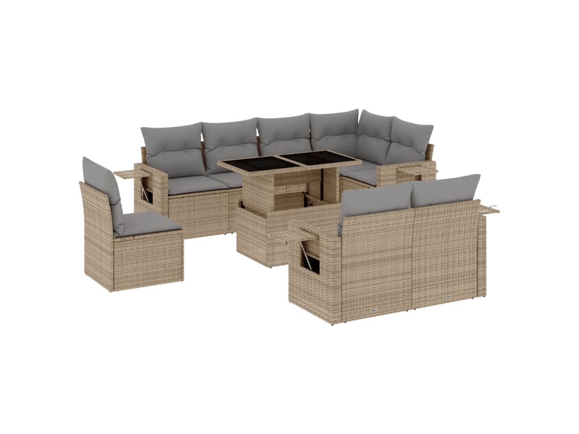 Conjunto de 9 Sofás para Jardim com Almofadões Vime Pe Bege MAISON EXCLUSIVE (90x200 cm)