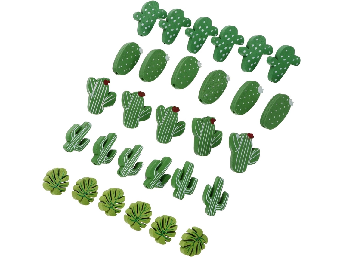 Conjunto Pretyzoom de 30 Tachinhas Decorativas em Formato Cacto e Folha de Palmeira, Madeira e Ferro Feitas, para Fixar