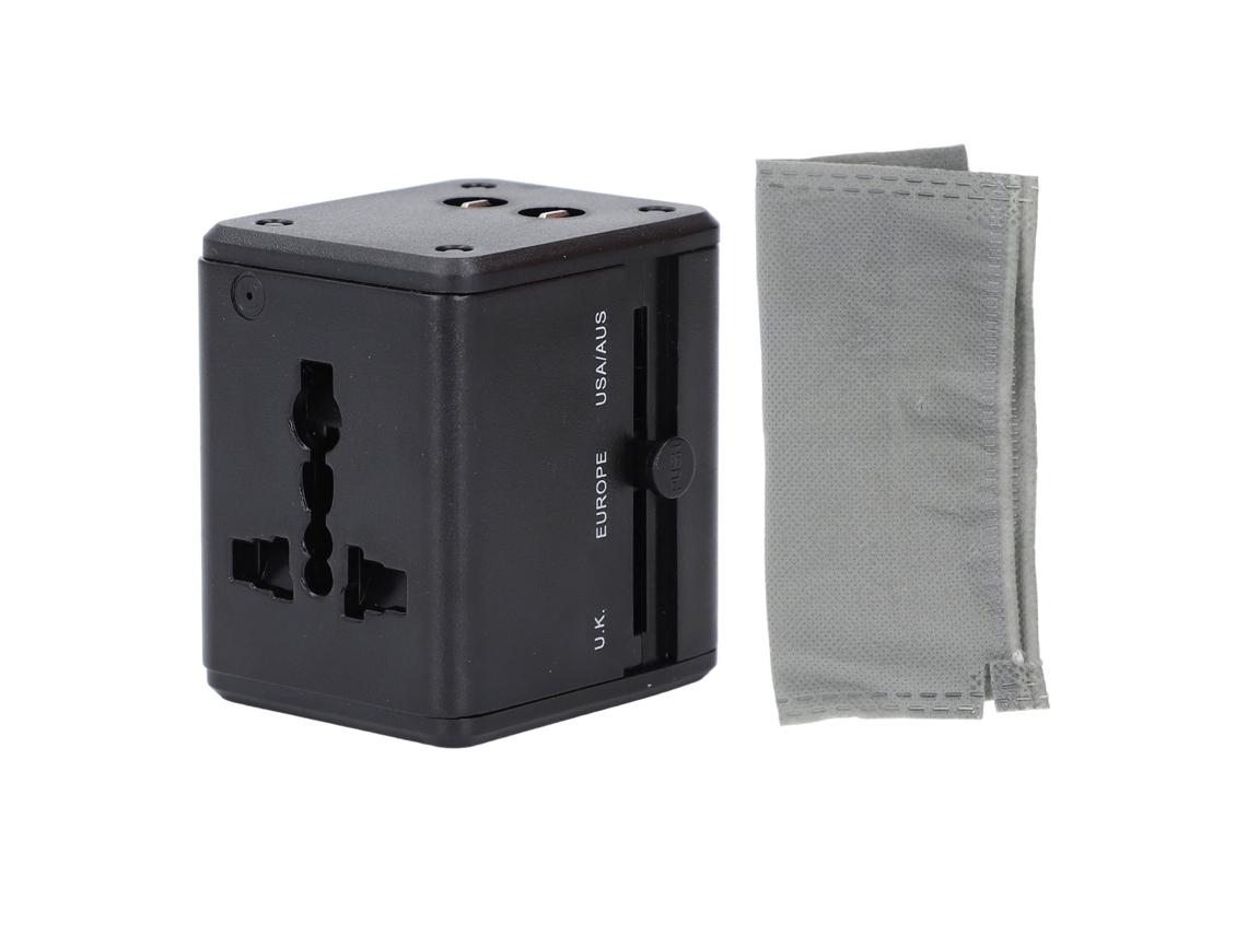 Adaptador Universal de Viagem com USB 2.1A Carregador Parede Internacional para Secador Celular Laptop Preto S/MARCA