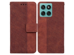 Capa Tipo Carteira De Couro Com Padrão Geométrico E Alça De Pulso Marrom Para Motorola Edge 60 5g / 60 Fusion 5g
