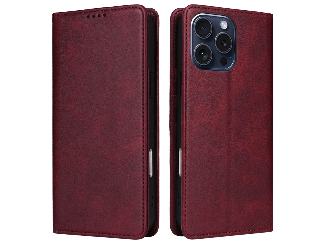 Capa Bloqueio Rfid Para Iphone 15 Pro Pele Sintética Magnética Vermelho