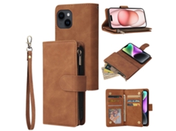 Capa Quedas Para Iphone 15 Pele Sintética Com Porta-cartões Castanho
