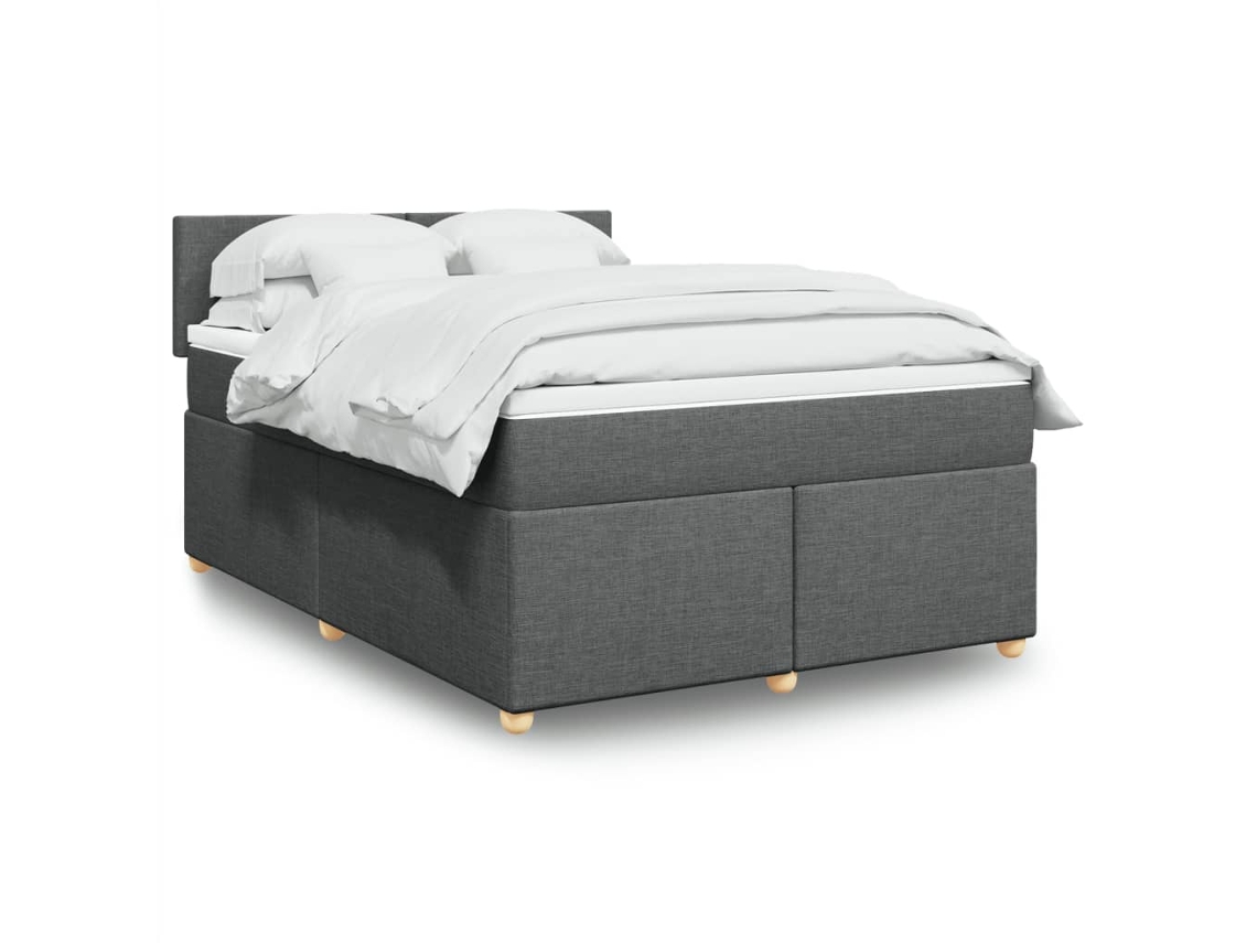 Cama Com Molas/colchão 140x190 Cm Tecido Cinzento-escuro