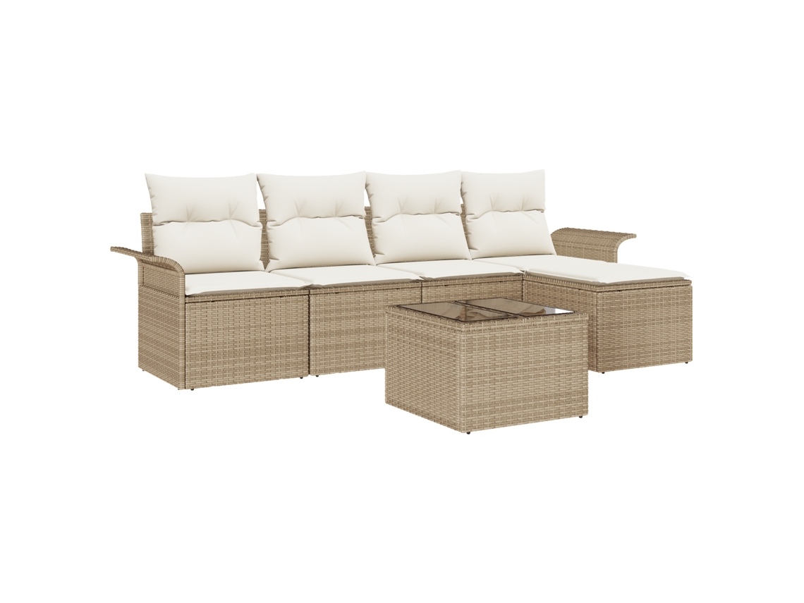 Conjunto 6 Sofá Moderno Para Exterior Vidaxl Bege Vime Pe (55 X 55 X 37 Cm)