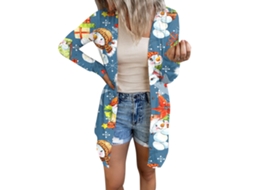 Camisa De Natal Laxiscreed Com Estampa Casual, Manga Longa E Fecho Aberto Para Mulheres Tamanho 3xl