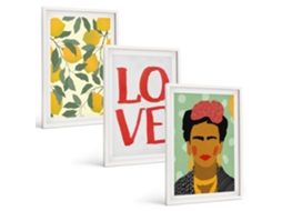 Conjunto De Pinturas Limões, Amor, Retrato De Frida Kahlo Espelharte (3 Peças 40x60 Cm)