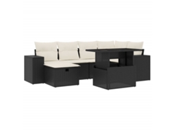 Conjunto de 7 Sofás para Jardim com Almofadões Vime Pe Preto MAISON EXCLUSIVE (7 pcs)