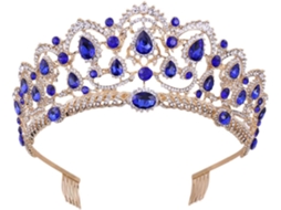Coroa De Casamento Barroca Com Strass, Coroa De Noiva Dourada E Azul, Tiara Ornamentada