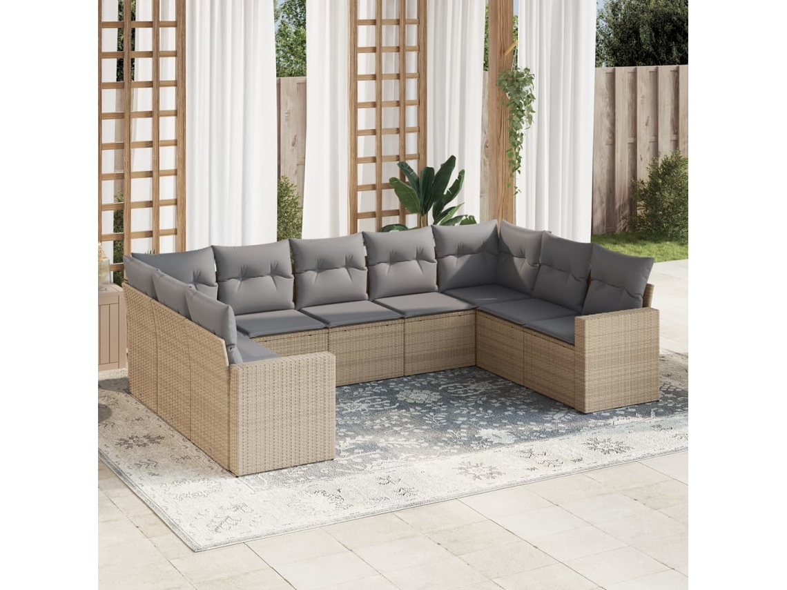 Vidaxl 9 Pcs Conjunto De Sofás P/ Jardim Com Almofadões Vime Pe Bege