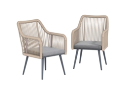 2 Cadeiras Jardim Claro, Braços, Almofada, Metal, 120kg. Cinza
