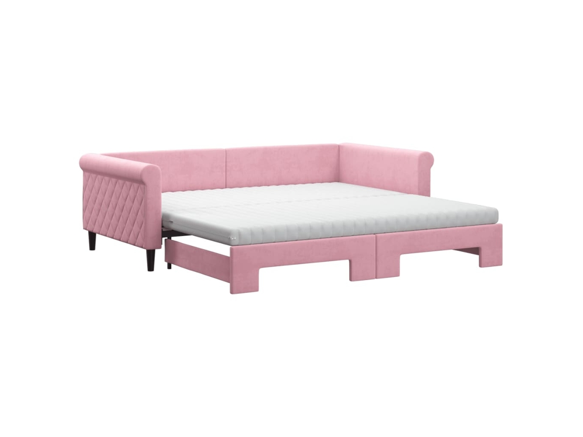 VIDAXL Sofá-Cama com Gavetão e Colchões 100X200 Cm Veludo Rosa