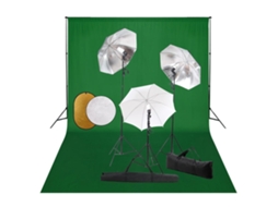 Vidaxl Kit Estúdio Fotográfico Com Lâmpadas/sombrinhas/fundo/refletor