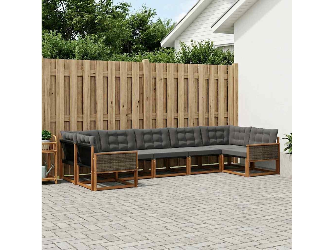 Vidaxl Conjunto De Sofás Para Exterior 7 Unid. Natural E Preto