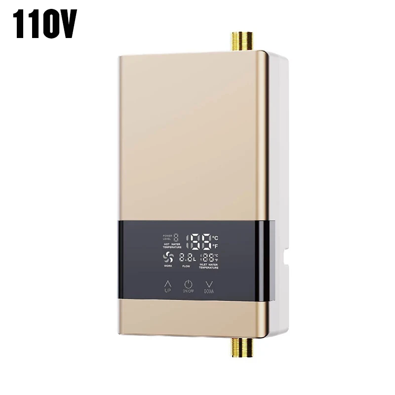 Aquecedor de Água Elétrico de Parede com Visor de Temperatura Lcd e Controle Remoto. MDUG (110v 4000w, Cor Dourada)