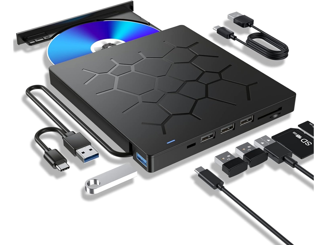 Leitor De Cd/dvd Externo Czhhmart 7 Em 1, Usb 3.0,para Laptops, Desktops, Macbooks, Windows E Linux