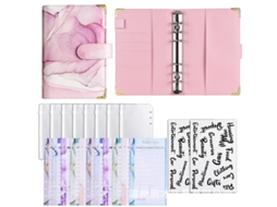 A6 Color Print Texture Macaron Pu Notebook Cash Budget Financial Loose Leaf Planner Standard Gift Set, Cherry Pink