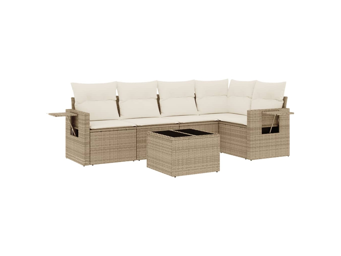 Conjunto de 6 Sofás P/ Jardim com Almofadões Vime Pe Bege MAISON EXCLUSIVE (80x200 cm)