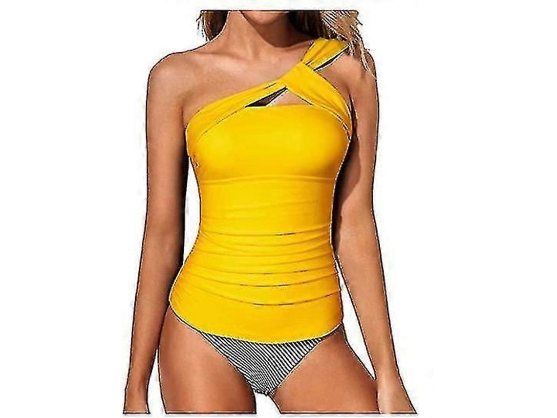 Traje De Banho Tankini Feminino De Alta Qualidade, Confortável, Quick Dry, Tamanhos Xs A Xxl Para Praia, Esportes E Férias Tropicais Amarelo