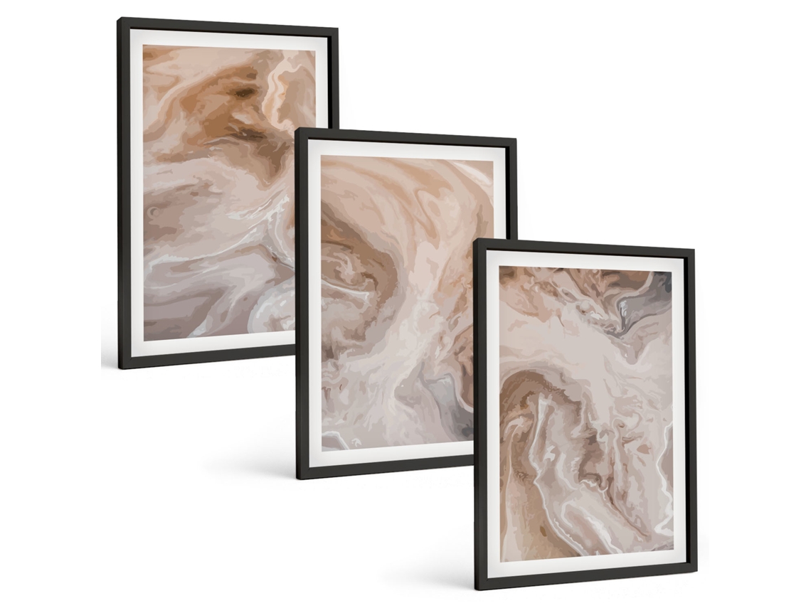 Conjunto De Pinturas Texturas Abstratas De Mármore Espelharte (3 Peças 40x60 Cm)