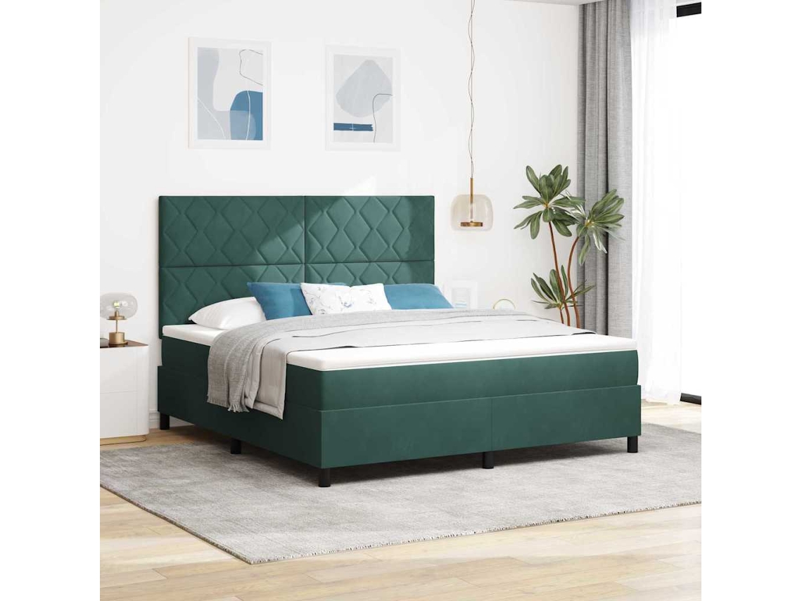 Vidaxl Cama Box Spring Led Verde Escuro 180 X 200 Cm Veludo