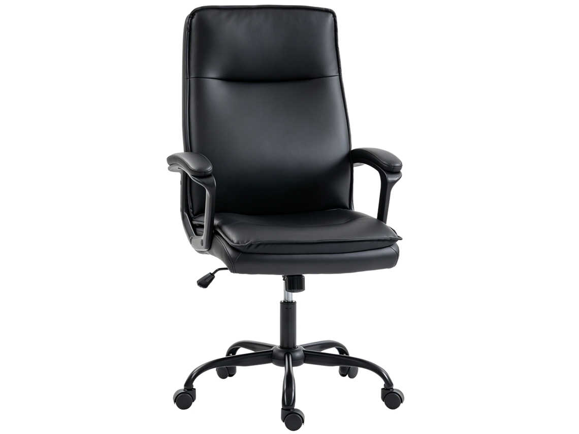 Cadeira De Escritório Ergonômica, Revestida Em Couro Pu, Com Altura Ajustável, Função De Inclinação E Giro De 360°, Na Cor Preta.
