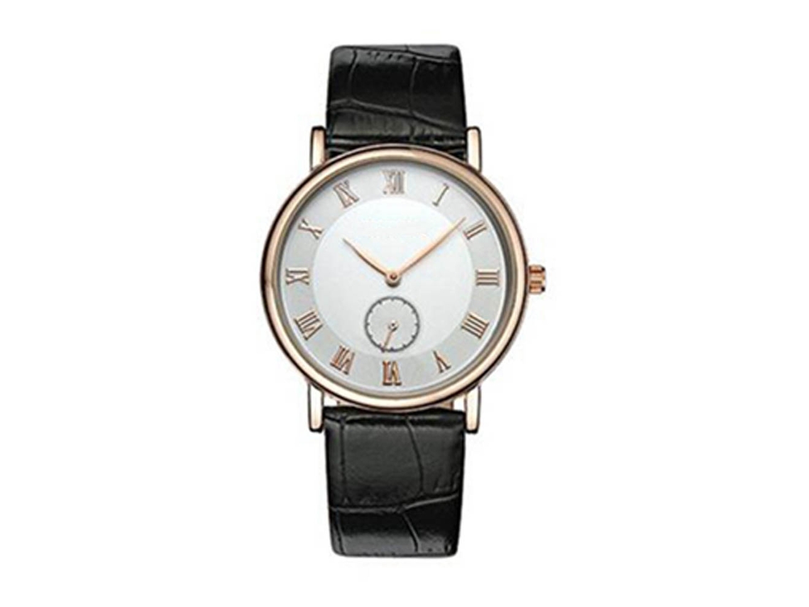 Relógio casual de quartzo com pulseira de couro PU para casais (masculino, pulseira preta, mostrador branco)