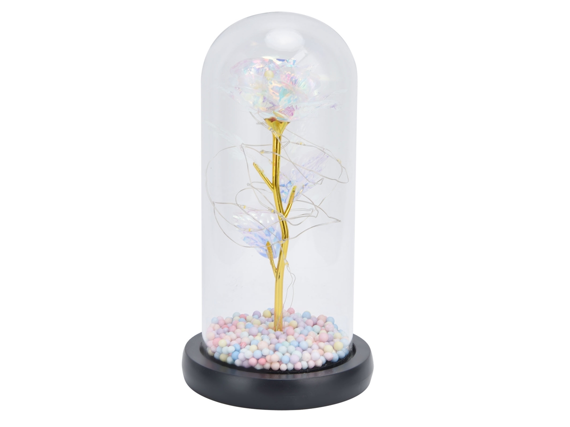 Adorno Rosa Led com Base Preta Presente Dia Namorados Aniversário