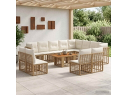 Vidaxl Conjunto De Sofá De Jardim 13 Unid. Natural E Branco Creme