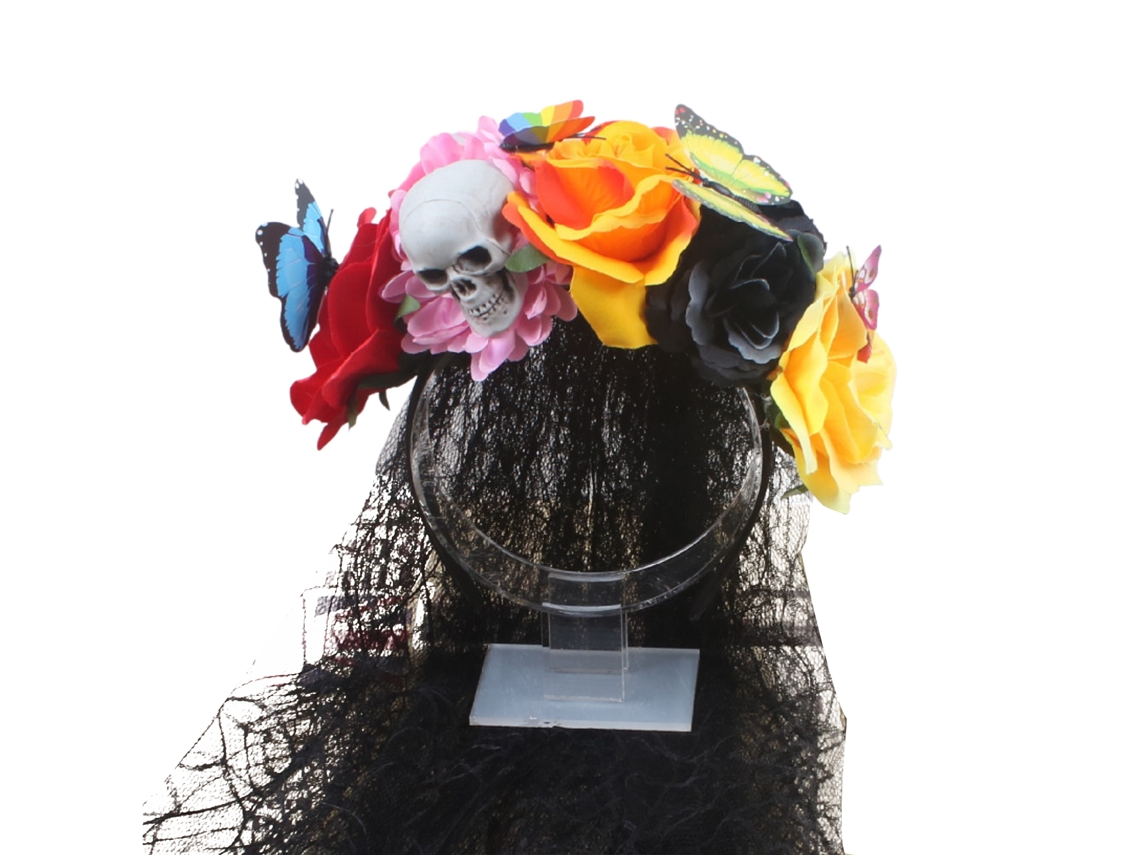 Laxiscreed Acessório Halloween Dia Dos Mortos Com Véu De Renda, Flor Laranja E Tiara Para Cabelo